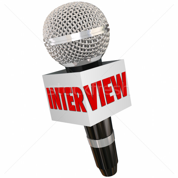 Interview Mikrofon Berichterstatter fragen Fragen Antworten Stock foto © iqoncept