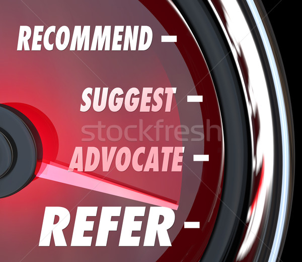 Refer Suggest Advocate Recommend Speedometer Stock photo © iqoncept