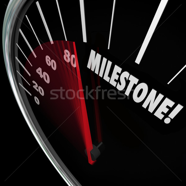 Milestone Speedometer Word Reaching Important Moment Big Turning Stock photo © iqoncept