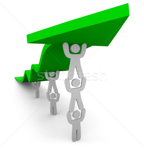 Muchos empujando hasta verde flecha Foto stock © iqoncept