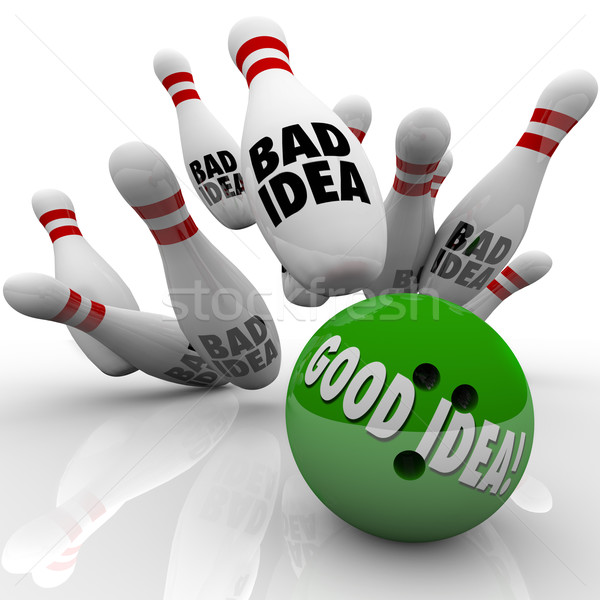 Good Idea Beats Bad Bowling Ball Striking Pins Stock photo © iqoncept