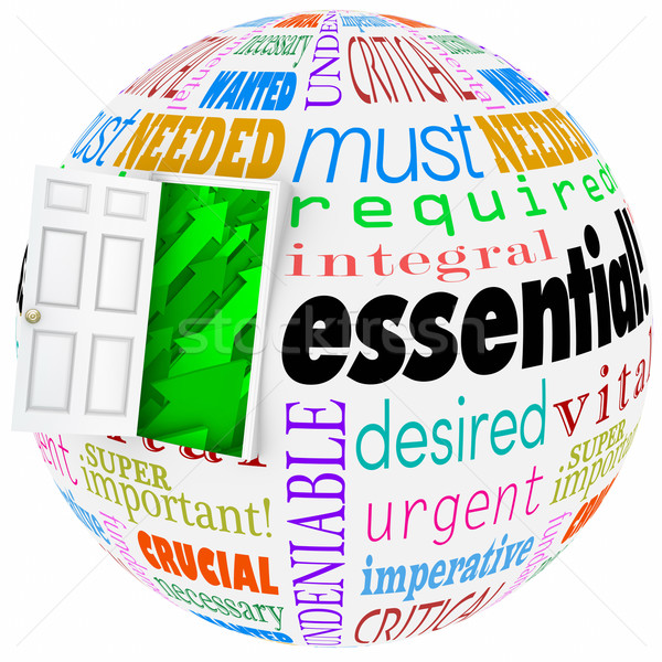 Essential Words Sphere World Wants Needs Crucial Vital Open Door Stock photo © iqoncept