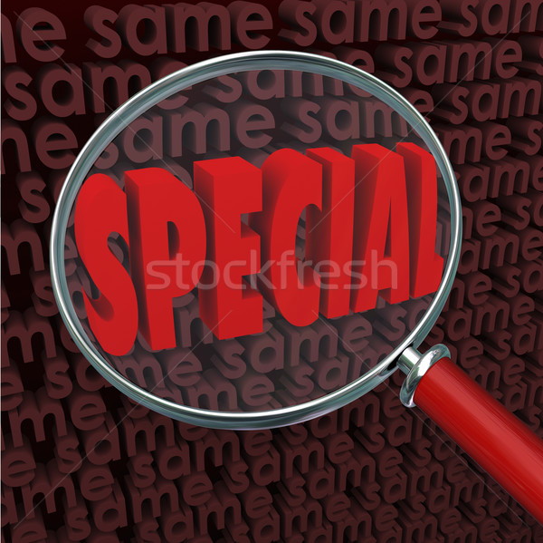 Special Word Magnifying Glass Vs Same Finding Unique Different Q Stock photo © iqoncept