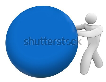 Man Person Pushing Rolling Blue Ball Sphere Blank Copy Space Stock photo © iqoncept
