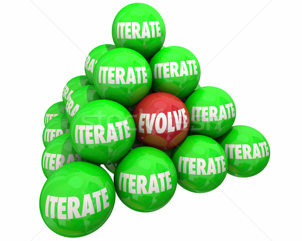 Evolve Vs Iterate Major Change Ball Pyramid 3d Illustration Stock photo © iqoncept