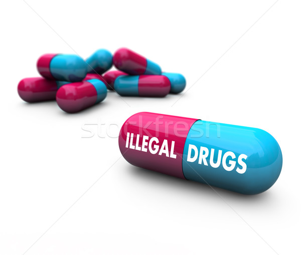 Pílulas ilegal drogas um palavras Foto stock © iqoncept