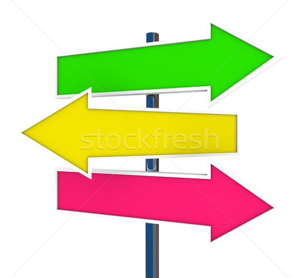 Stockfoto: Drie · pijl · borden · richting · geïsoleerd · wijzend