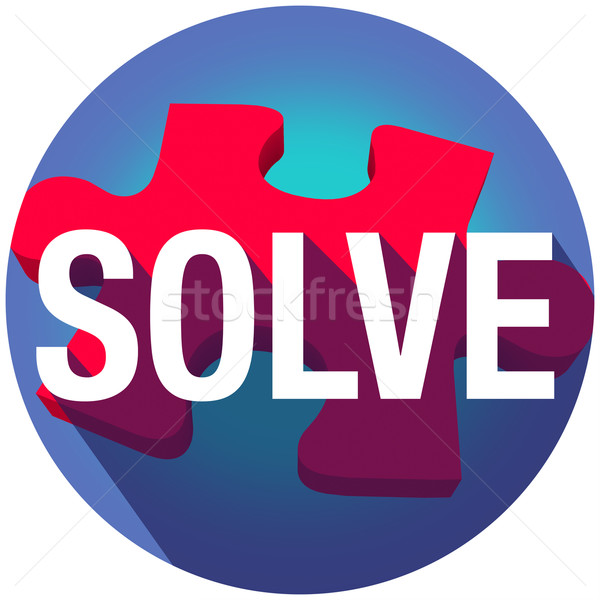 Stock photo: Solve Puzze Piece Word Long Shadow Seal Emblem