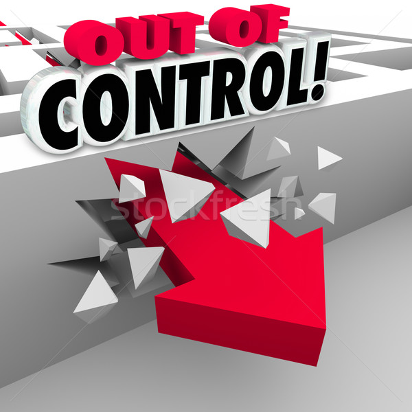 Out of Control Arrow Breaking Through Maze Walls Stock photo © iqoncept