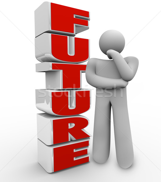 Myślenia osoby człowiek przyszłości obok słowo Zdjęcia stock © iqoncept