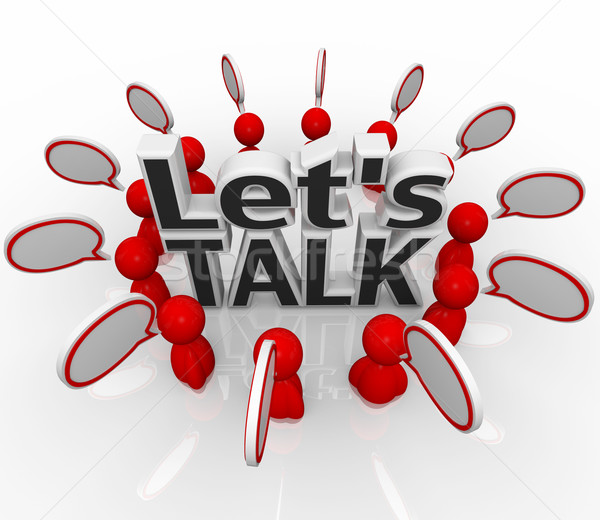 Stock photo: Let's Talk People Group in Circle Discuss in Speech Clouds