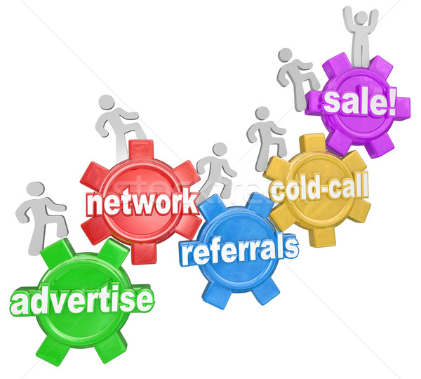 Selling Sales Steps Advertise Network Cold Call Referrals Stock photo © iqoncept