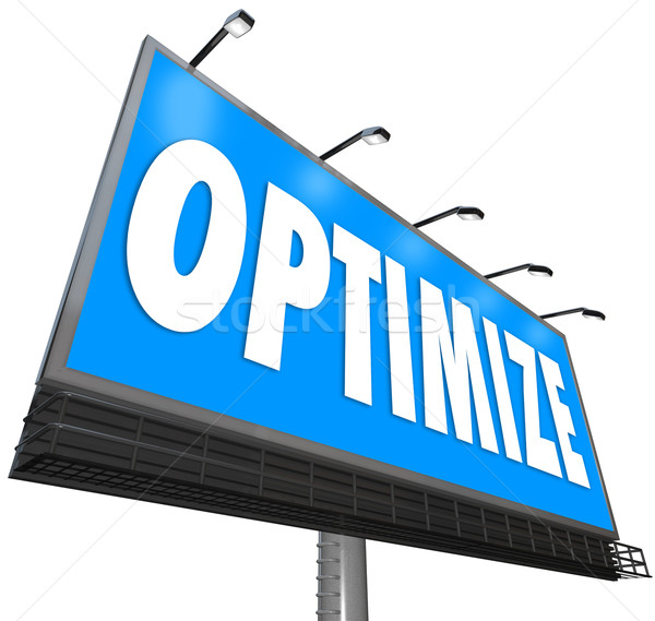 Stock photo: Optimize Word Billboard Perfect Revising Optimization Search Cap