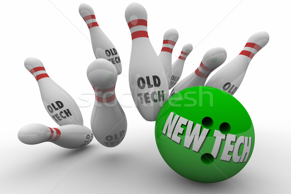 Stok fotoğraf: Yeni · teknoloji · vs · eski · teknoloji · bowling · topu