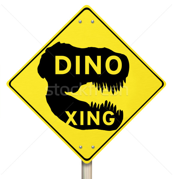 Dinosaurier gelb Warnung Schild Worte Spaß Stock foto © iqoncept