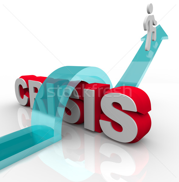 [[stock_photo]]: Crise · urgence · catastrophe · plan · homme · flèche