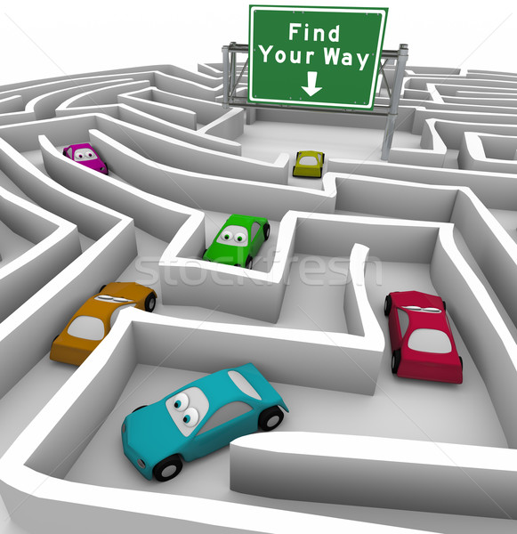 Find Your Way - Cars Lost in Maze Stock photo © iqoncept