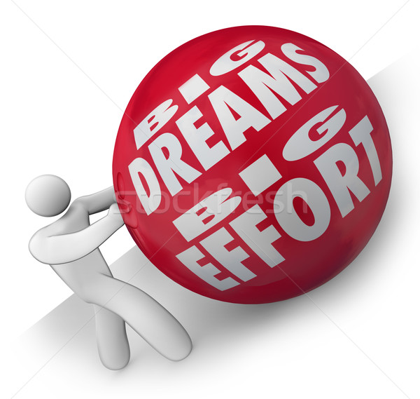 Big Dreams and Effort Person Rolling Ball Uphill to Goal Stock photo © iqoncept