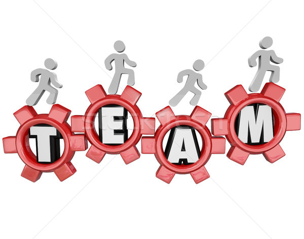 Stock photo: Team Gears Workers Marching Together Teamwork