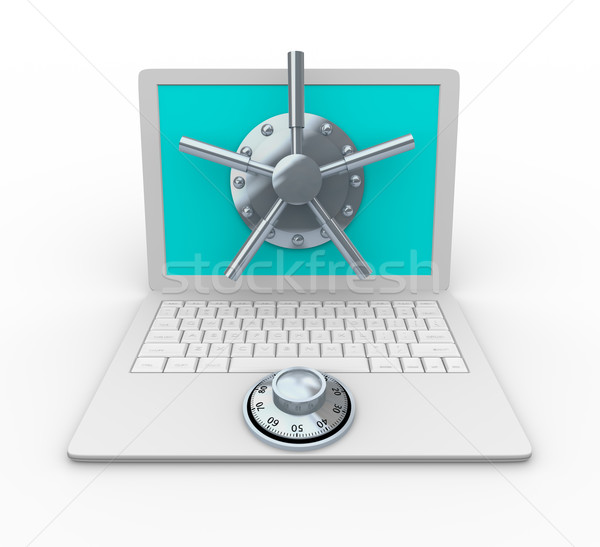 Stock photo: Protected Laptop Computer - Safe Dial and Handle