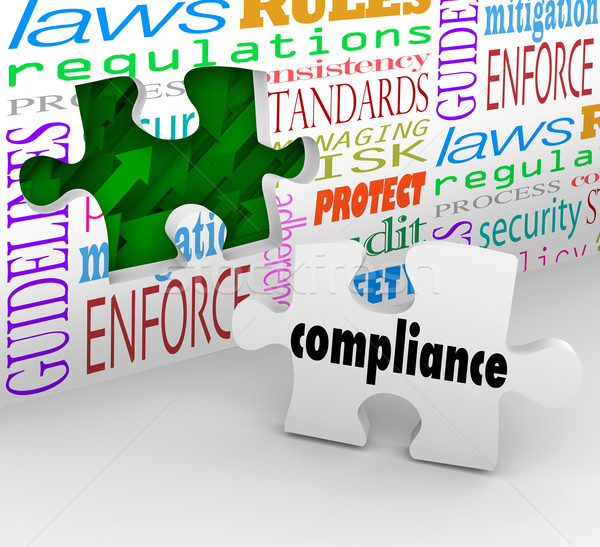 Compliance Puzzle Piece Wall Hole Guidelines Regulations Laws Ru Stock photo © iqoncept