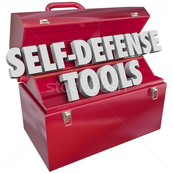 Stock photo: Self-Defense Tools Red Metal Toolbox 3d Words