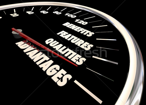 Advantages Benefits Qualities Speedometer 3d Illustration Stock photo © iqoncept