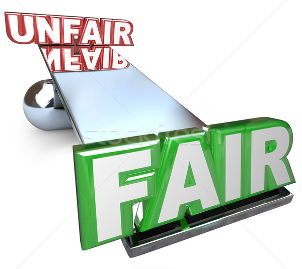 Stock photo: Fair Vs Unfair Words Balanced on Scale Justice Injustice