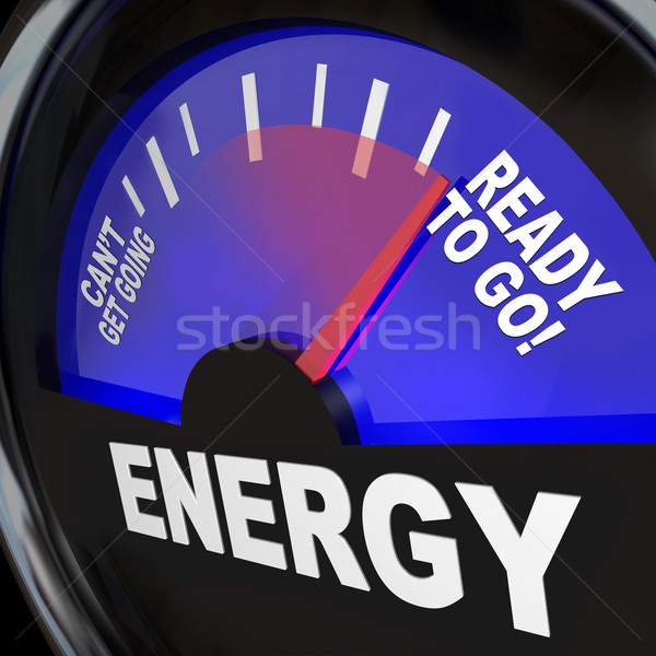Energie brandstofmeter klaar woord naald wijzend Stockfoto © iqoncept
