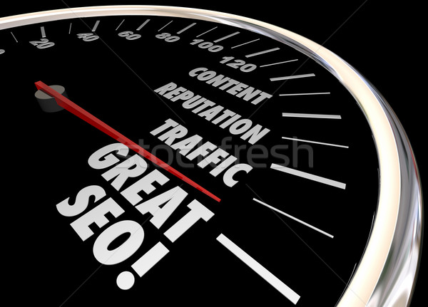 Great SEO Search Engine Optimization Speedometer Words 3d Illust Stock photo © iqoncept
