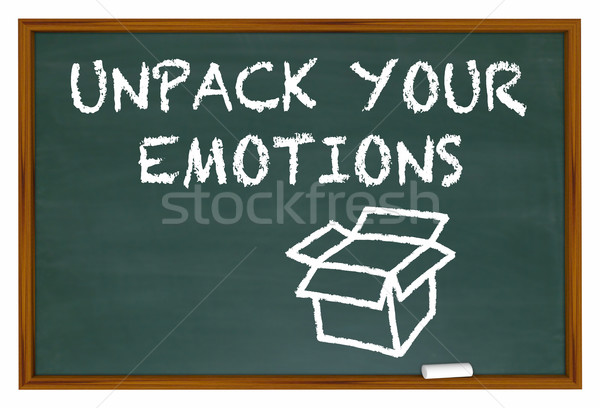 Unpack Your Emotions Feelings Chalk Board Words 3d Illustration Stock photo © iqoncept