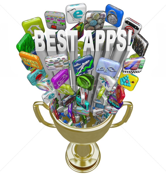 Best Apps - Tile Icons in Golden Trophy Stock photo © iqoncept
