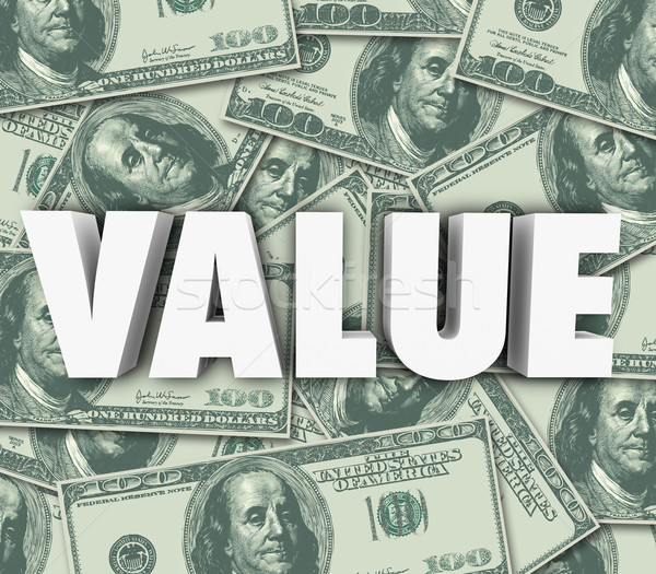 Stock fotó: érték · 3D · szó · pénz · nyereség · érték