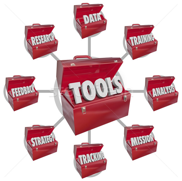 Foto stock: Caixa · de · ferramentas · ferramentas · habilidades · sucesso · meta · missão