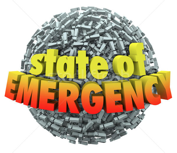 Stock photo: State of Emergency 3d Words Exclamation Mark Point Sphere