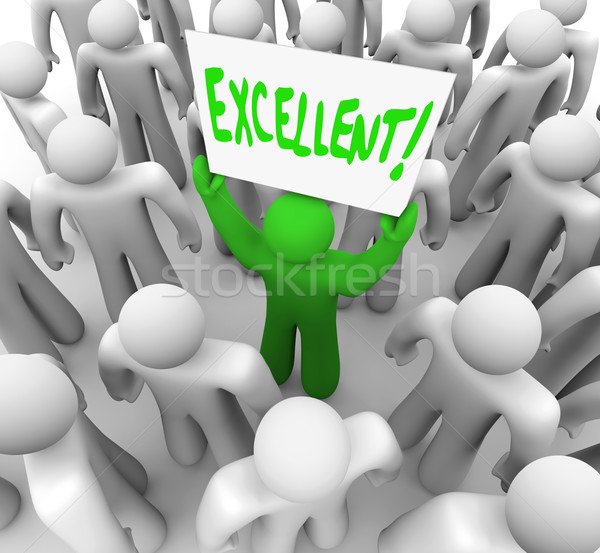Excellent Word on Sign Man Holding Review Feedback Banner Stock photo © iqoncept