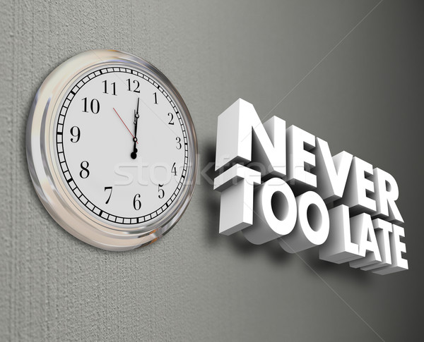 Never Too Late Clock Time Wall 3d Words Stock photo © iqoncept