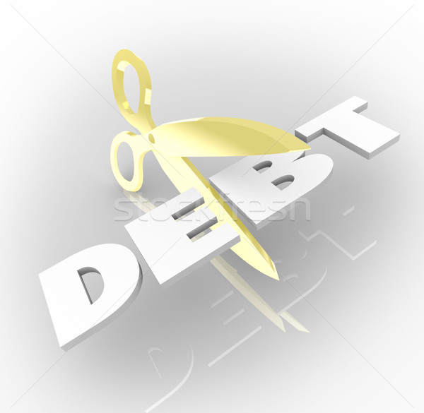 Stock photo: Debt Word Scissors Cutting Costs Money Owed