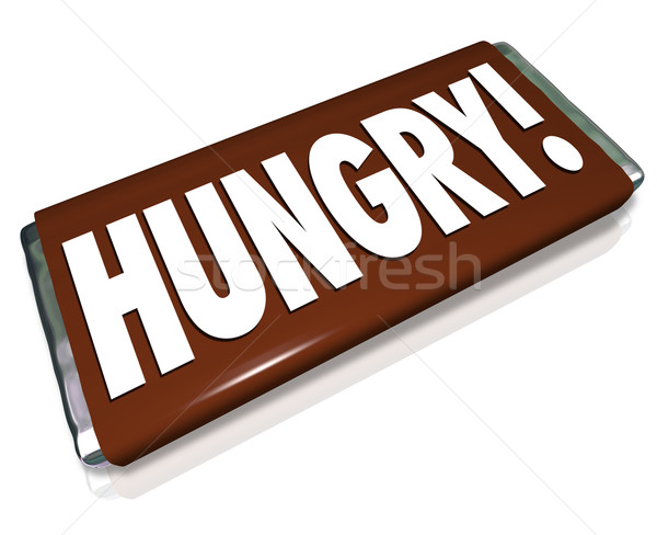 Głodny słowo czekolady candy bar głód Zdjęcia stock © iqoncept