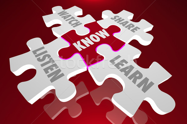 Know Puzzle Pieces Listen Share Education Words Stock photo © iqoncept
