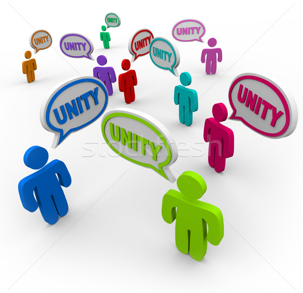 Unity - People Talking in Speech Bubbles Pledging Teamwork Stock photo © iqoncept