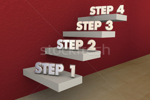 Steps 1 to 4 One Four Process Stairs 3d Illustration Stock photo © iqoncept