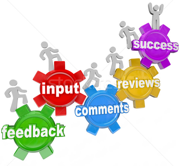 Feedback People Marching Up Gears Input to Success Stock photo © iqoncept