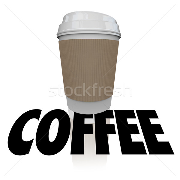 ストックフォト: コーヒー · プラスチック · カップ · 言葉 · ドリンク · 午前