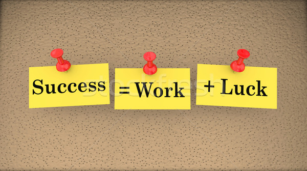 Stock photo: Success Equals Work Plus Luck Bulletin Board Saying 3d Illustrat