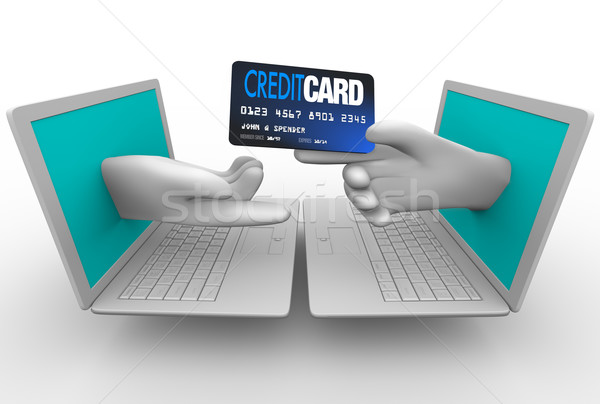 Stock fotó: Online · vásárol · hitelkártya · laptopok · kéz · vétel