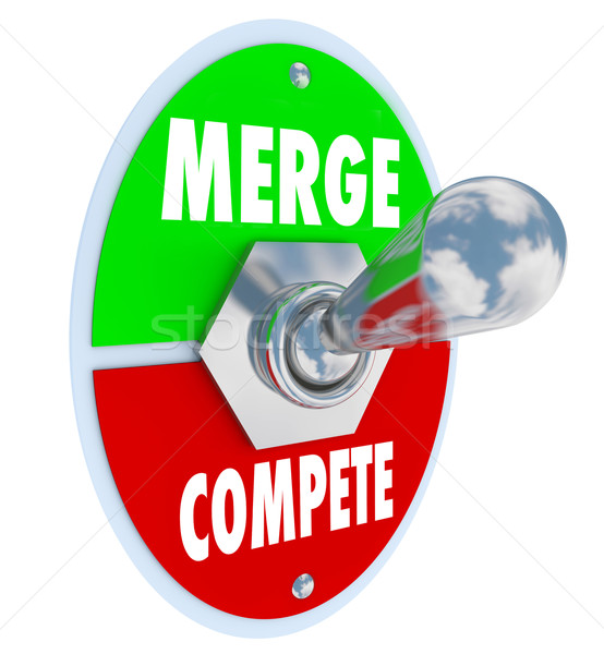 Stock photo: Merge Vs Compete Toggle Switch Combine Companies Bigger Business