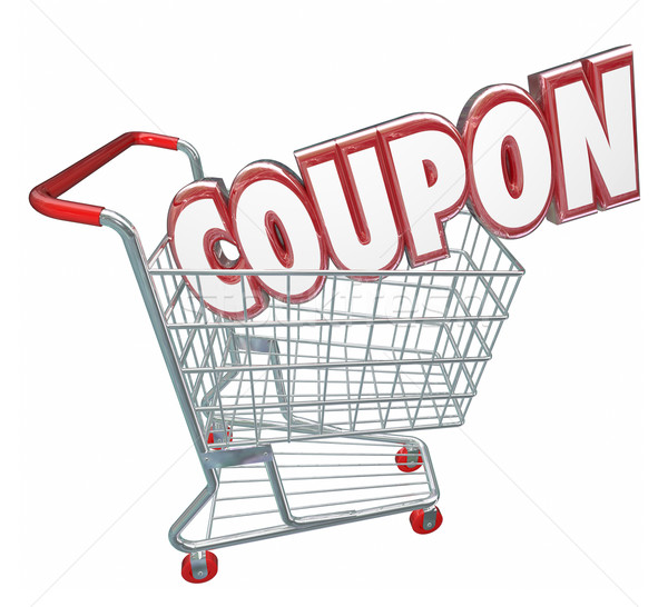 Coupon 3d Word Shopping Cart Spending Less Saving Sale Stock photo © iqoncept