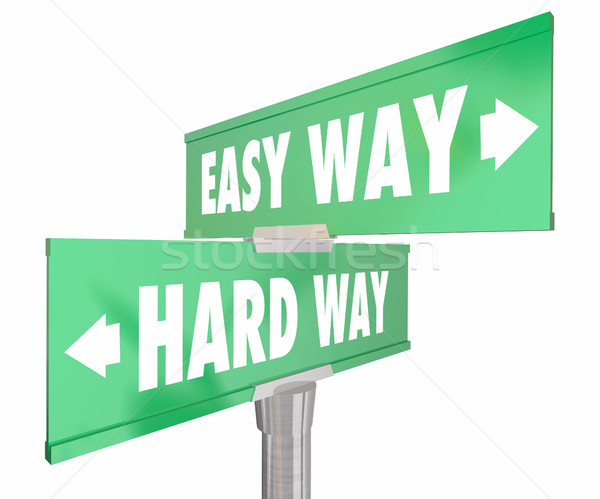 Easy Vs Hard Way Road Signs Two 2 Way 3d Illustration Stock photo © iqoncept