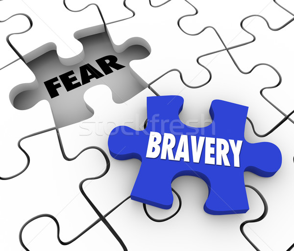 Stock photo: Bravery Vs Fear Puzzle Piece Filling Hole Courage Confidence